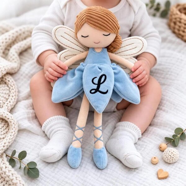 Pupazzo di stoffa personalizzato con nome 32 cm - fatina morbida e cuddly per bambine
