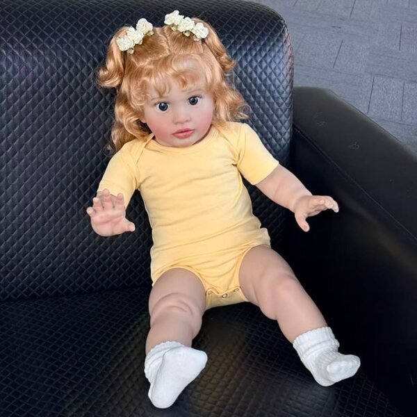 Lonian Pupa Reborn 26 Zoll realistische Neugeborene Puppe mit lockigem Haar und gelber Kleidung