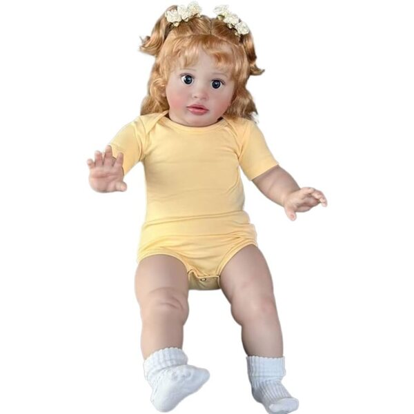 Lonian Pupa Reborn 26 inch realistische pasgeboren pop met krullend haar en gele kleding