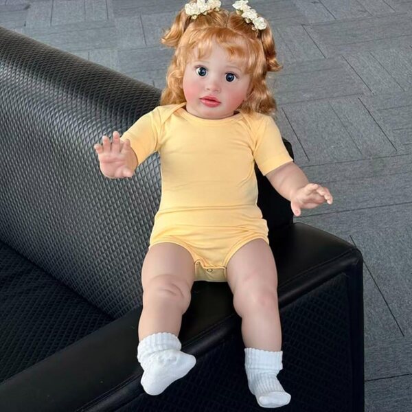 Lonian Pupa Reborn 26 inch realistische pasgeboren pop met krullend haar en gele kleding