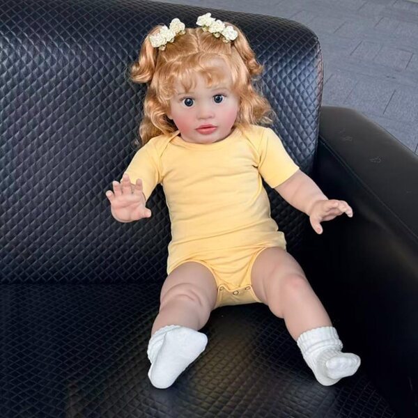 Lonian Pupa Reborn 26 inch realistische pasgeboren pop met krullend haar en gele kleding