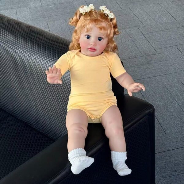 Lonian Pupa Reborn 26 inch realistische pasgeboren pop met krullend haar en gele kleding