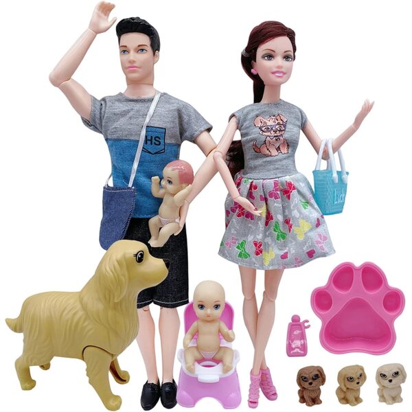 casa delle bambole Famiglia con Mamma incinta, Papà, Neonato e Animale in Plastica Sicura
