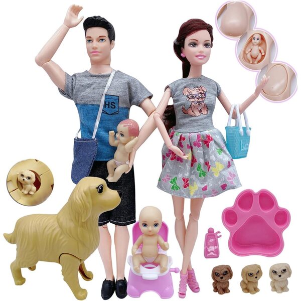 Familienpuppenhaus mit schwangerer Mutter, Vater, Baby und Tier aus sicherem Kunststoff