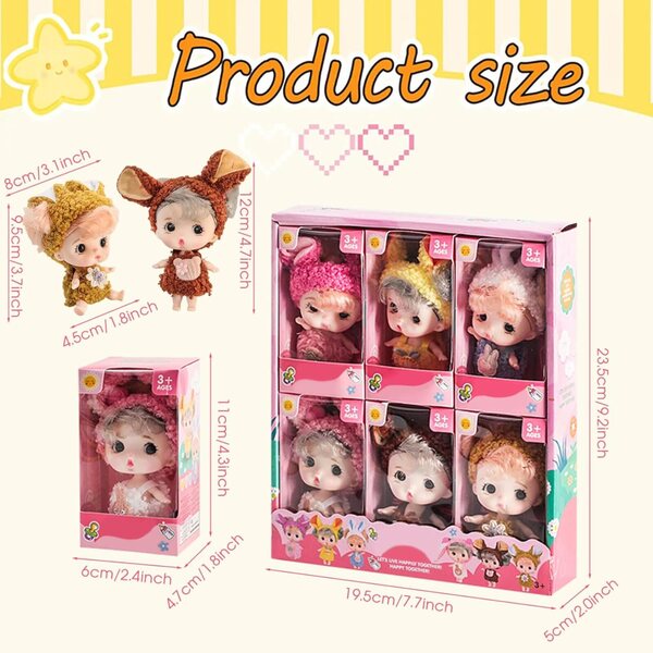 Mini-Babypuppe 3,15" mit großen Augen, 6 Stile aus realistischem PVC für Kinder