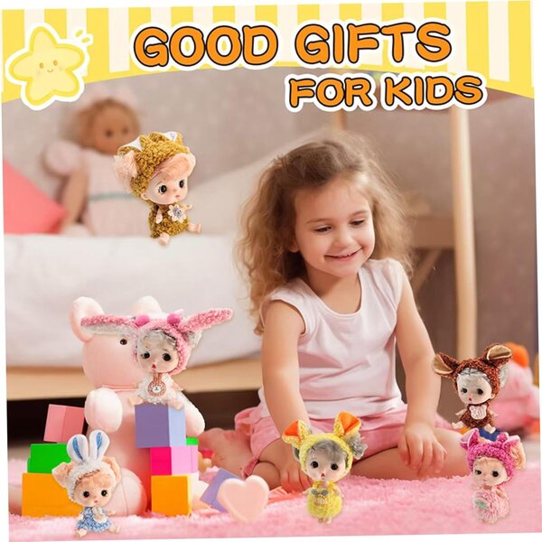 Mini-Babypuppe 3,15" mit großen Augen, 6 Stile aus realistischem PVC für Kinder
