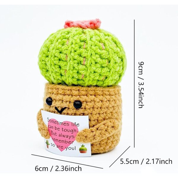 bambola cactus all’uncinetto in Garn – Decorazione fatta a mano per casa e ufficio 6x5,5x9 cm