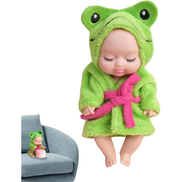 Generische realistische Puppe 11 x 5 cm mit Bademantel mit Tiermotiv für Kinder ab 3 Jahren