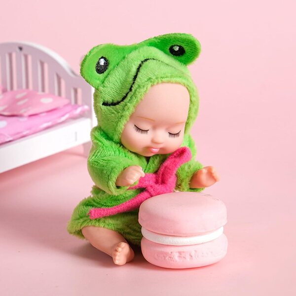 Generische realistische Puppe 11 x 5 cm mit Bademantel mit Tiermotiv für Kinder ab 3 Jahren