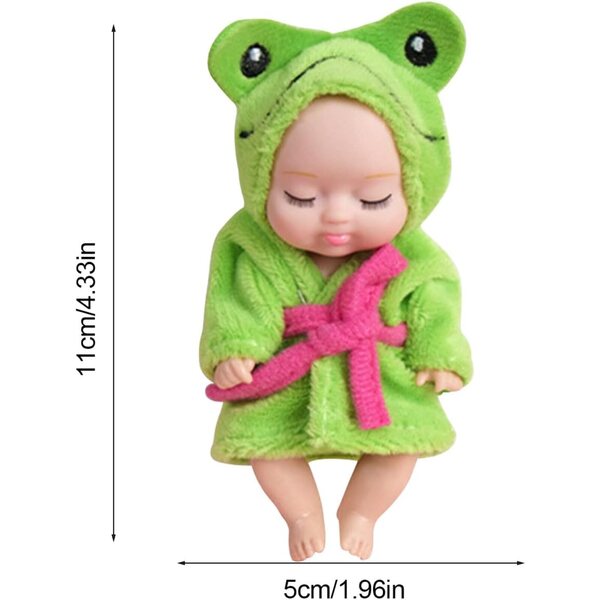 Generische realistische Puppe 11 x 5 cm mit Bademantel mit Tiermotiv für Kinder ab 3 Jahren