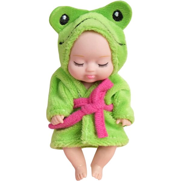 Generische realistische Puppe 11 x 5 cm mit Bademantel mit Tiermotiv für Kinder ab 3 Jahren
