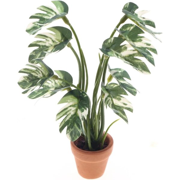 Fogliame artificiale variegato bianco Monstera miniatura per decorazioni casa bambole