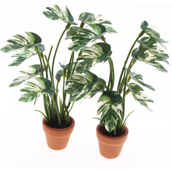 Fogliame artificiale variegato bianco Monstera miniatura per decorazioni casa bambole