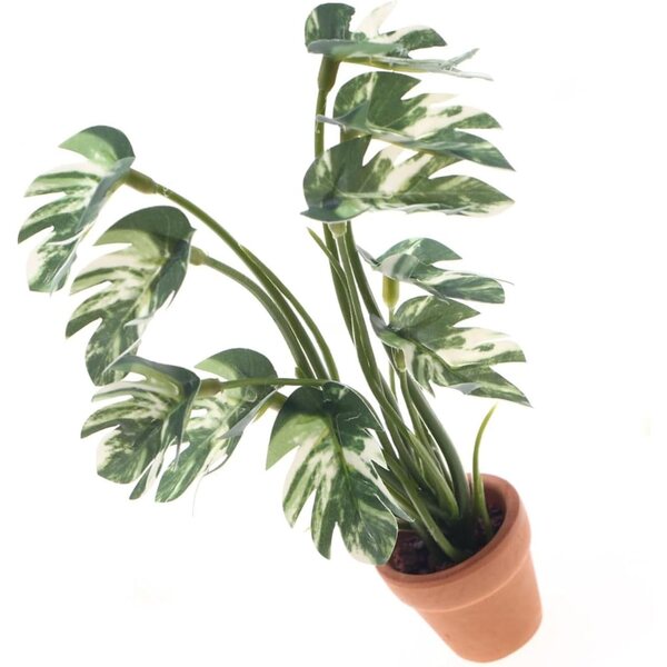 Fogliame artificiale variegato bianco Monstera miniatura per decorazioni casa bambole