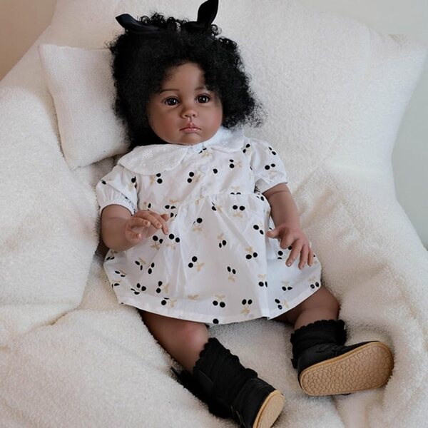 Lonian Reborn Doll 24 Zoll dunkle Haut aus realistischem Silikon mit Zubehör