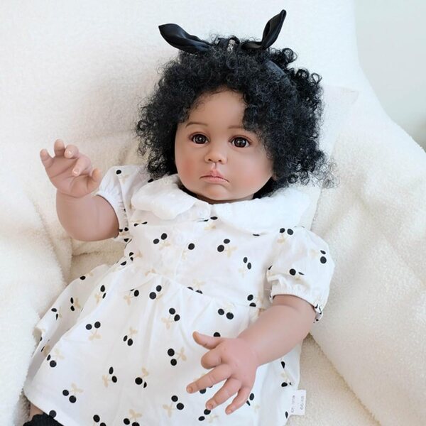 Lonian Reborn Doll 24 Zoll dunkle Haut aus realistischem Silikon mit Zubehör