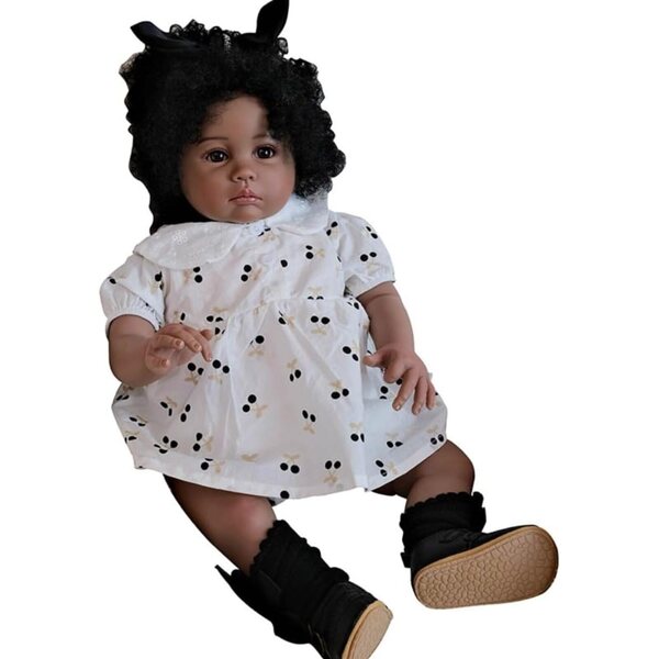 Lonian Reborn Doll 24 Zoll dunkle Haut aus realistischem Silikon mit Zubehör