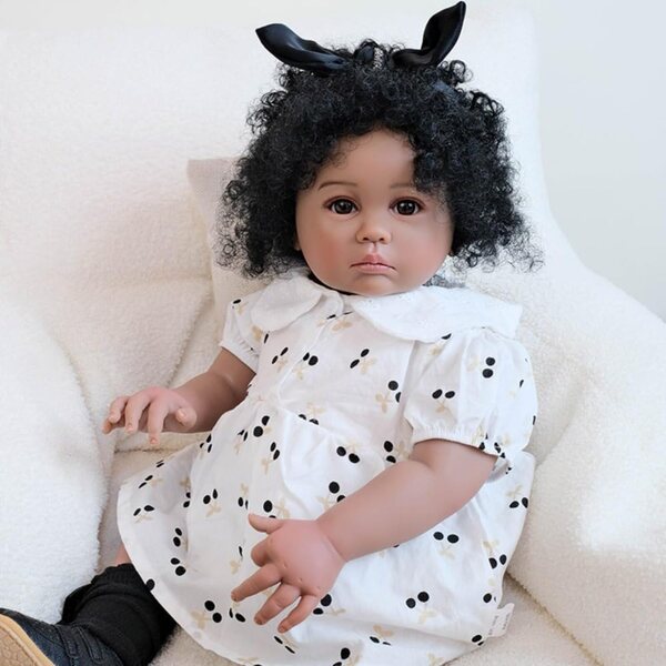 Lonian Reborn Doll 24 Zoll dunkle Haut aus realistischem Silikon mit Zubehör