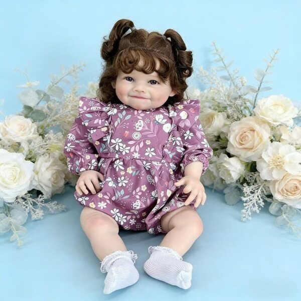 Lonian Reborn-Puppe, 24 Zoll, realistisches Silikon, mit offenen Augen, Lila