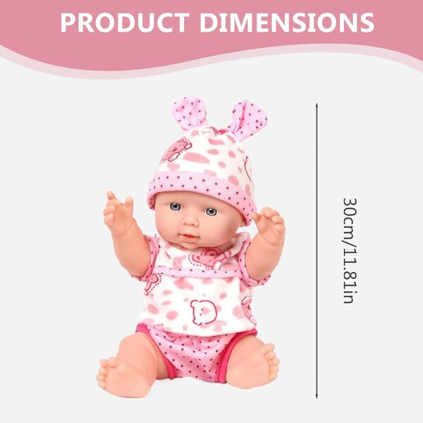 Bambola Neonato in Vinile 30 cm Realistica, Morbida e Vestita con Cappellino