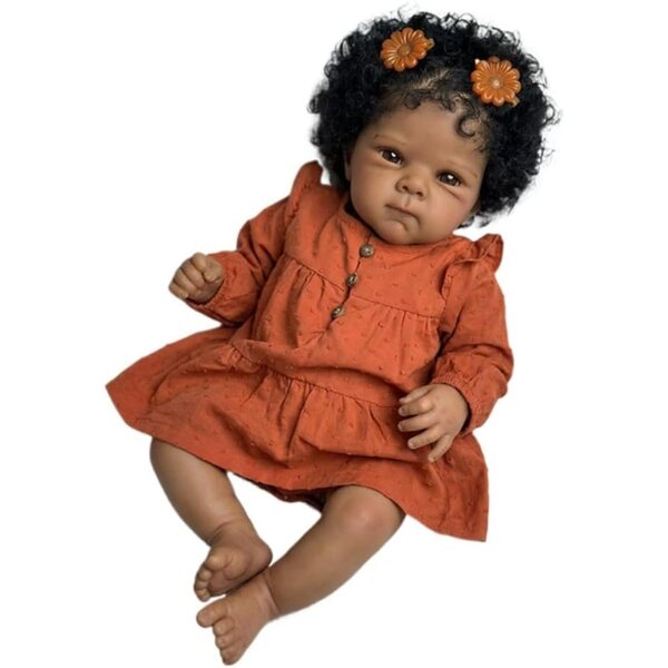 Lonian Reborn Girl 17'' realistische pop met donkere huid, zacht stoffen lichaam met handgevlochten haar