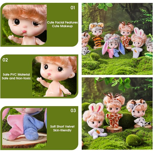3,2-Zoll-PVC-Mini-Babypuppen mit großen Augen und realistischen Outfits für Kinder