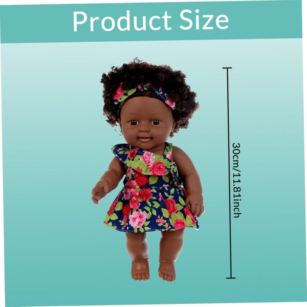Bambola Nera Africana con Capelli Ricci Morbidi, Giocattolo 30cm con Articolazioni Mobili