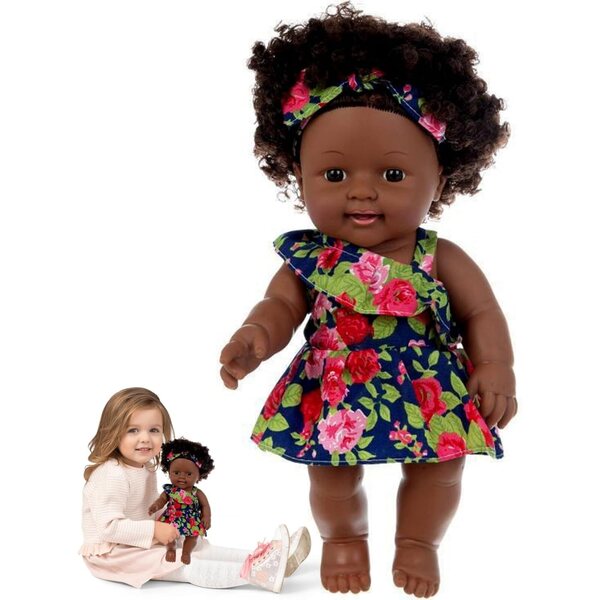 Bambola Nera Africana con Capelli Ricci Morbidi, Giocattolo 30cm con Articolazioni Mobili