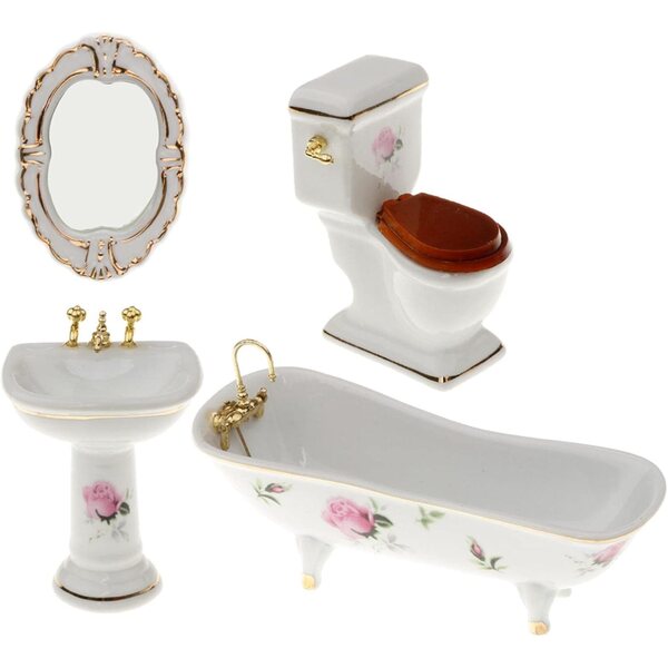 Set bagno miniature 1:12 in porcellana, 4 pezzi per casa delle bambole blloocod