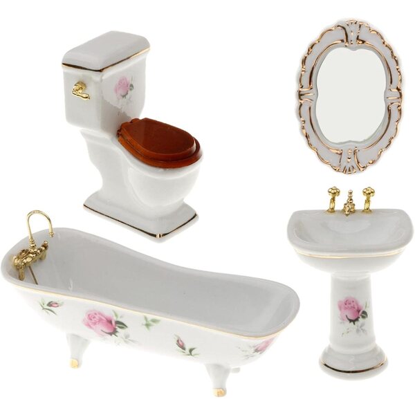 Set bagno miniature 1:12 in porcellana, 4 pezzi per casa delle bambole blloocod
