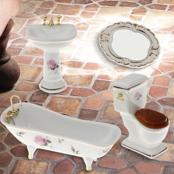 Set bagno miniature 1:12 in porcellana, 4 pezzi per casa delle bambole blloocod