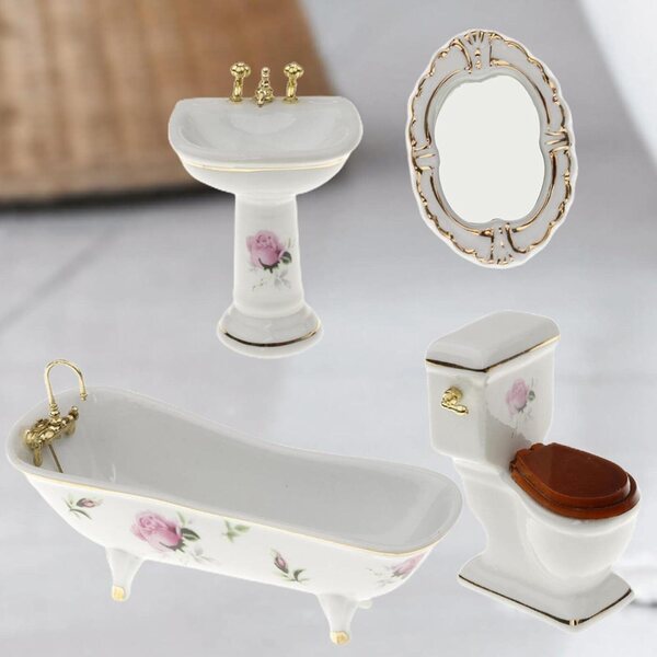 Set bagno miniature 1:12 in porcellana, 4 pezzi per casa delle bambole blloocod