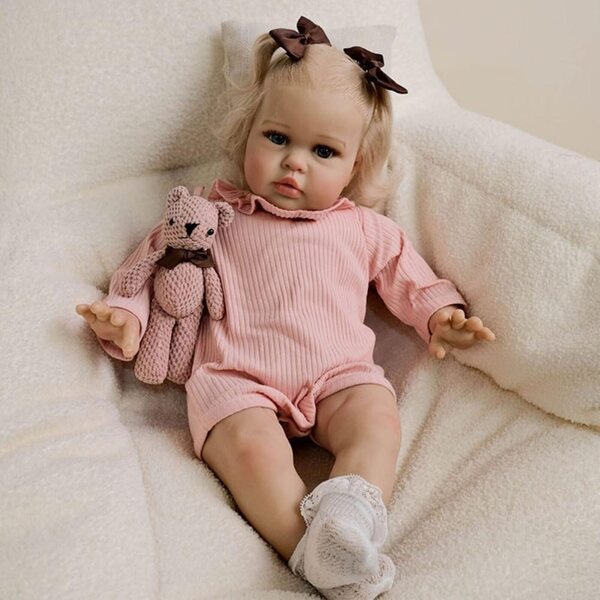 Lonian Reborn Baby Doll Silikon 24 Zoll realistisch mit blonden Haaren und offenen Augen