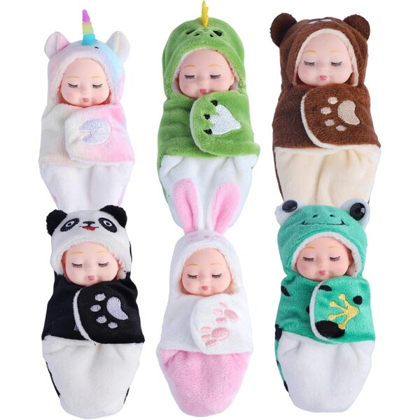 6er-Set Mini-Babypuppen 10,2 cm mit Tierschlafsack – realistische Puppen für Mädchen