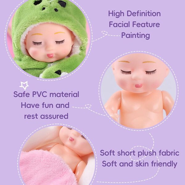 6er-Set Mini-Babypuppen 10,2 cm mit Tierschlafsack – realistische Puppen für Mädchen