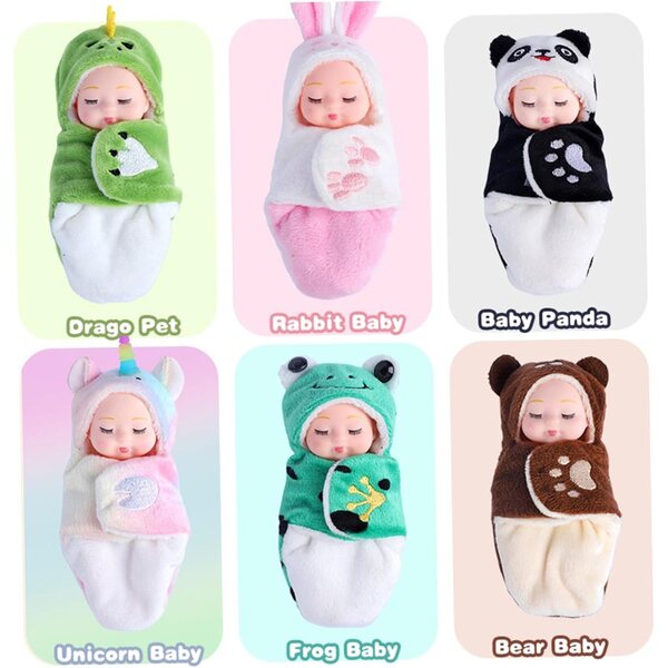 6er-Set Mini-Babypuppen 10,2 cm mit Tierschlafsack – realistische Puppen für Mädchen