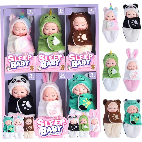 6er-Set Mini-Babypuppen 10,2 cm mit Tierschlafsack – realistische Puppen für Mädchen