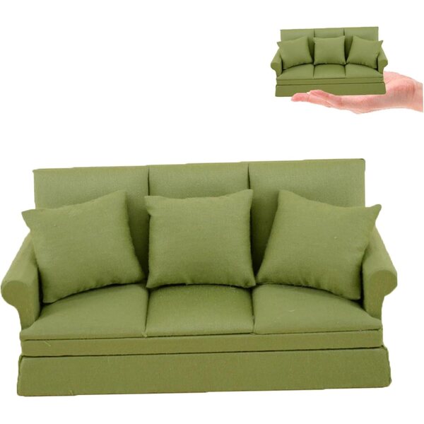 Mini Divano Verde per Casa delle Bambole in Scala 1:12 con 3 Cuscini Rimovibili