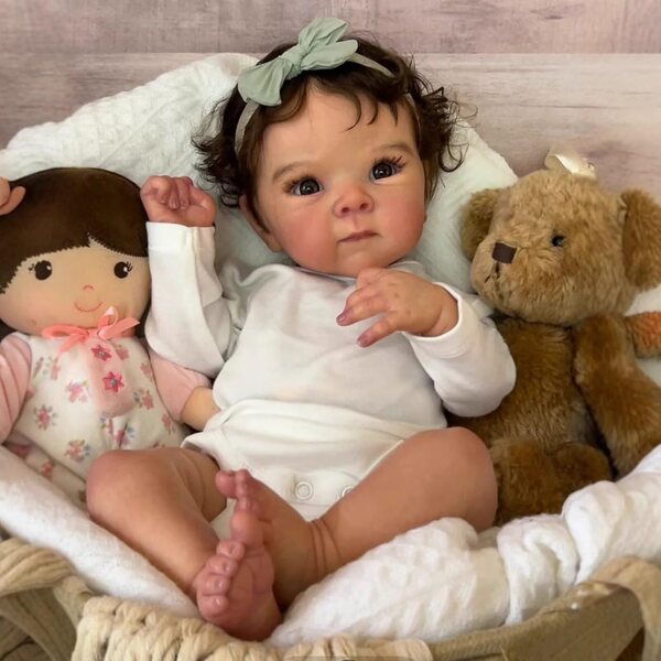 BNNPUU Reborn Puppe 49 cm mit realistischen blauen Augen aus Silikon und Stoff