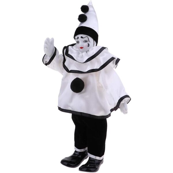 Antiker weißer Clown aus Keramik mit Glasaugen und Glitzeroberflächen zur Dekoration