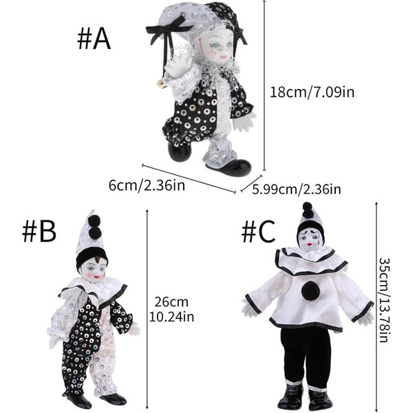 Antiker weißer Clown aus Keramik mit Glasaugen und Glitzeroberflächen zur Dekoration