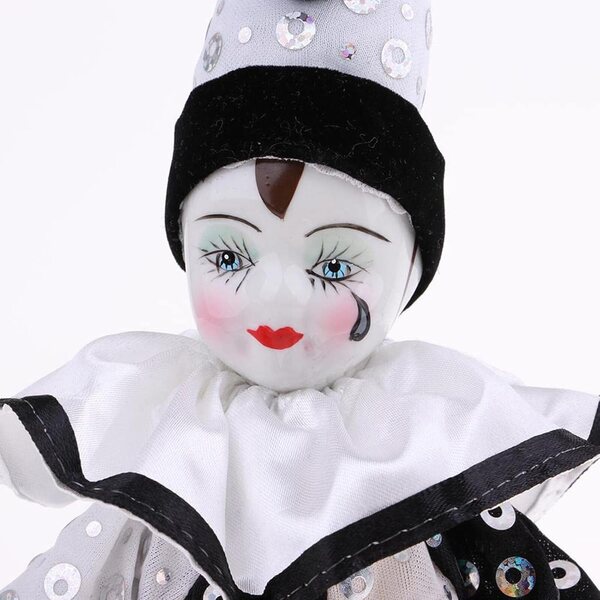 Antiker weißer Clown aus Keramik mit Glasaugen und Glitzeroberflächen zur Dekoration