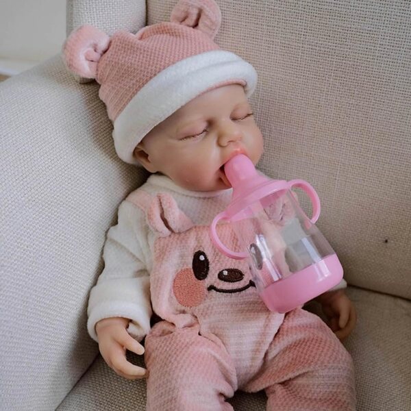 Lonian Realistische Silikonpuppe 30 cm, schlafendes Neugeborenes mit rosa Kleid