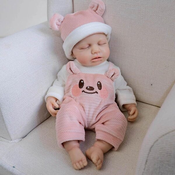 Lonian Realistische Silikonpuppe 30 cm, schlafendes Neugeborenes mit rosa Kleid