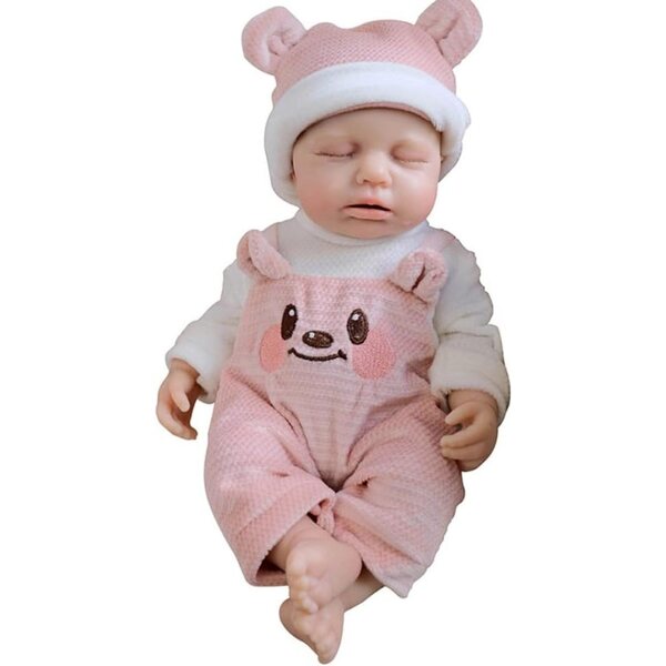 Lonian Realistische Silikonpuppe 30 cm, schlafendes Neugeborenes mit rosa Kleid