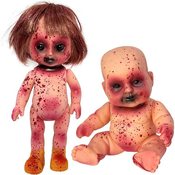 Set mit 2 Horror-Halloween-Blood-Girl- und Boy-Puppen aus 25 cm PVC
