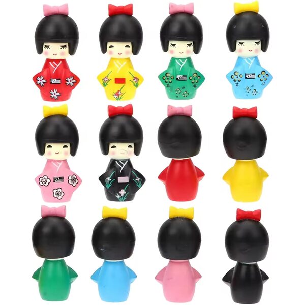 Set mit 12 japanischen Puppen mit Kimono – Dekoration und Spiel für Mädchen