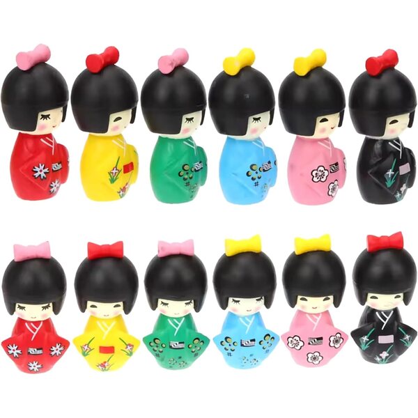 Set mit 12 japanischen Puppen mit Kimono – Dekoration und Spiel für Mädchen