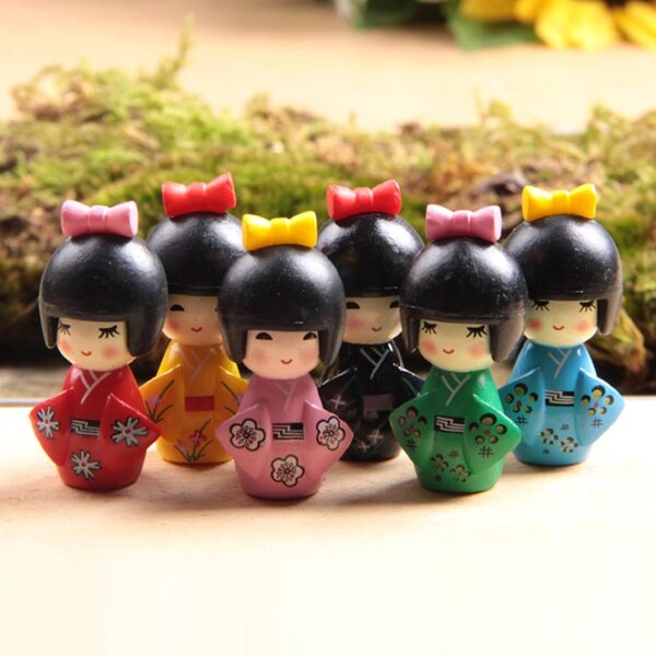 Set mit 12 japanischen Puppen mit Kimono – Dekoration und Spiel für Mädchen