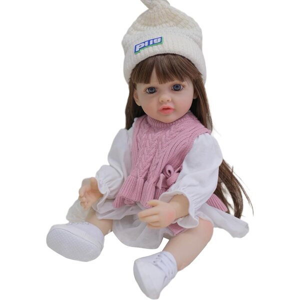 55 cm große realistische Silikonpuppe mit beweglichen Armen und Beinen und langen Haaren